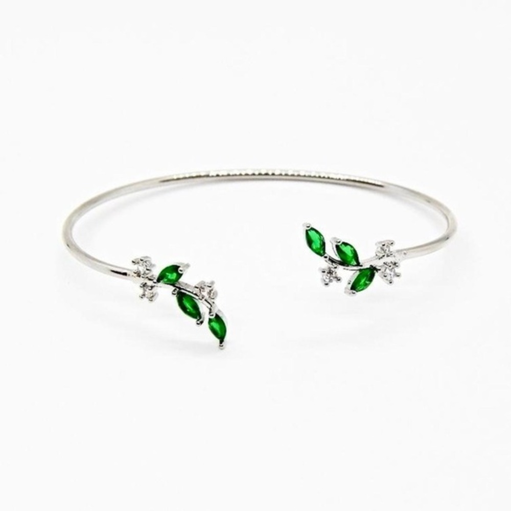 Green Leaf Crystal Cuff Bracelet